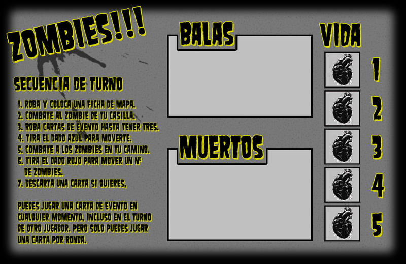 Tarjeta de juego para Zombies (juego de Tablero), ideal para fotocopia, alto contraste.